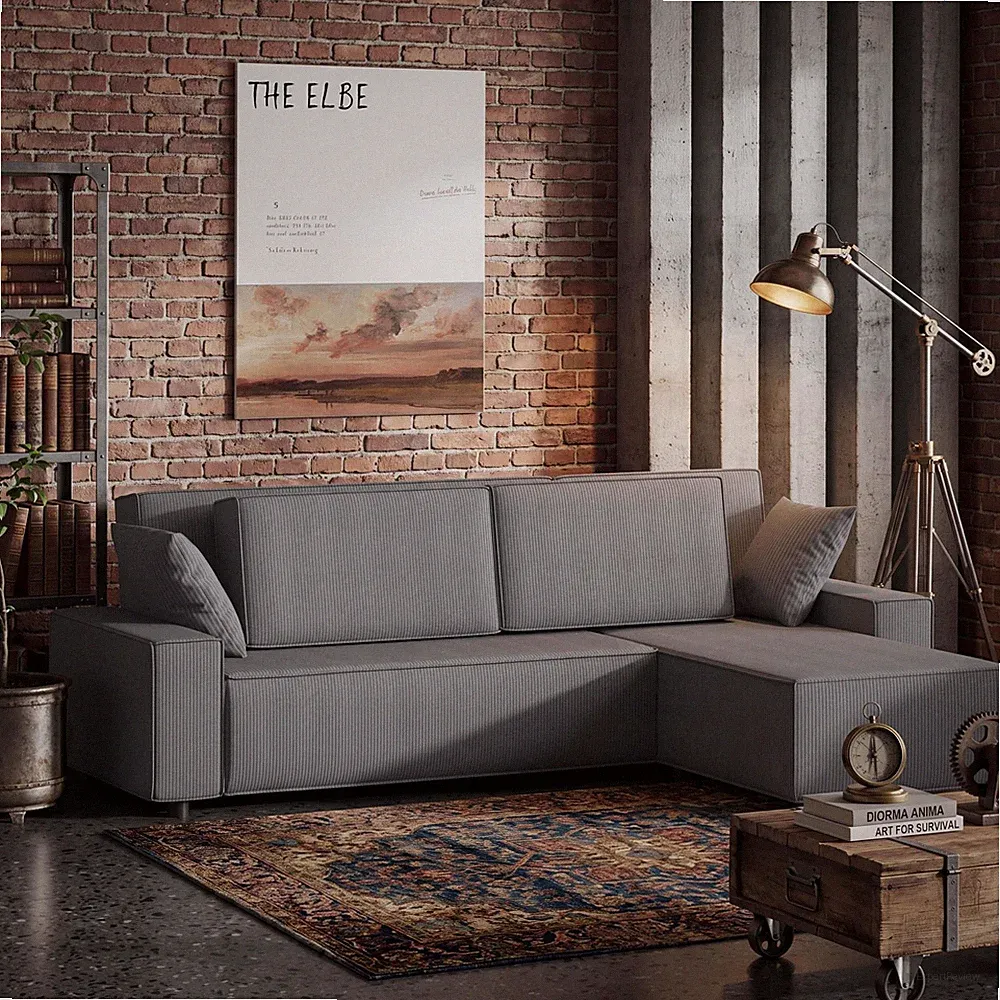 78.7" Grey L Shape Sectional Sofa Left Chaise Mem Foam Deep for Seat