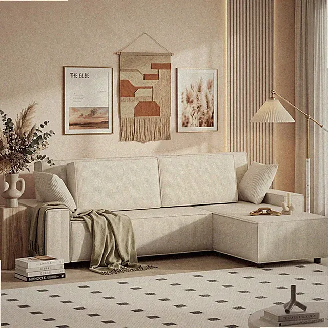 78.7" L Shaped Sectional Couch Deep for Seat Left-Facing Chaise Memory Foam Beig