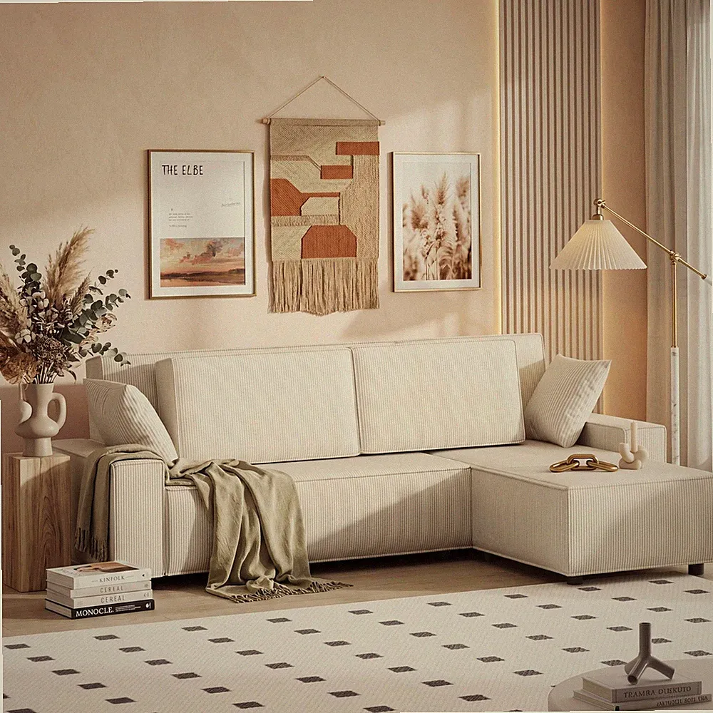 78.7" L Shaped Sectional Couch Deep Seat Left-Facing Chaise Memory Foam Beige