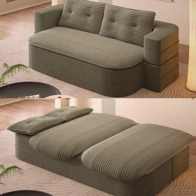 78.7" Modern 2-in-1 Foldable Sofa Bed with Blanket & Pillows, Plush Corduroy