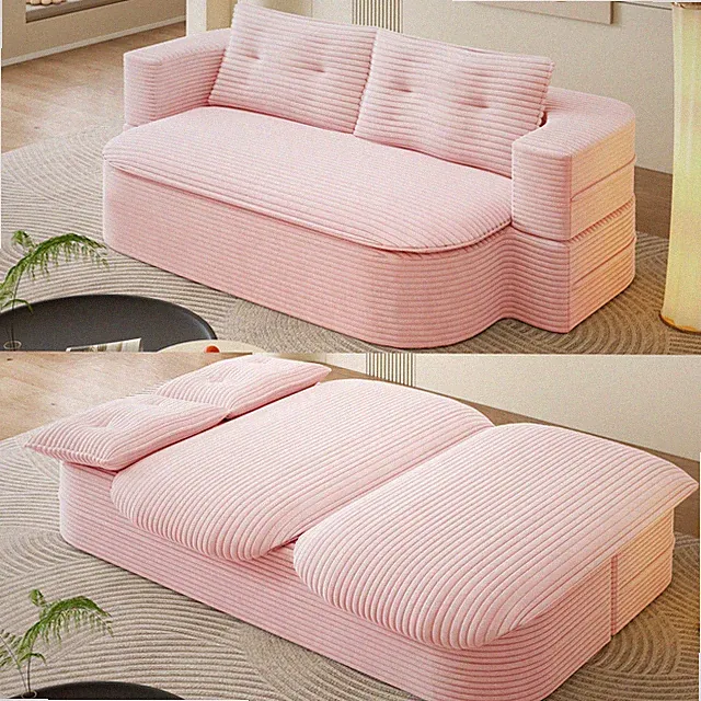 78.7" Modern 2-in-1 Foldable Sofa w/Functional Blanket and 2 Soft Pillows,Com