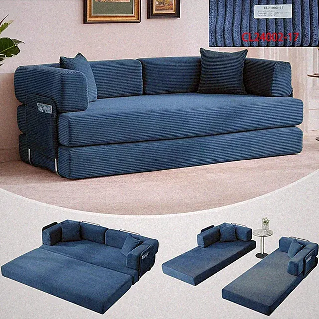 Convertible 5-in-1 Corduroy Folding Sofa Sleeper Bed 78.7" Pillows