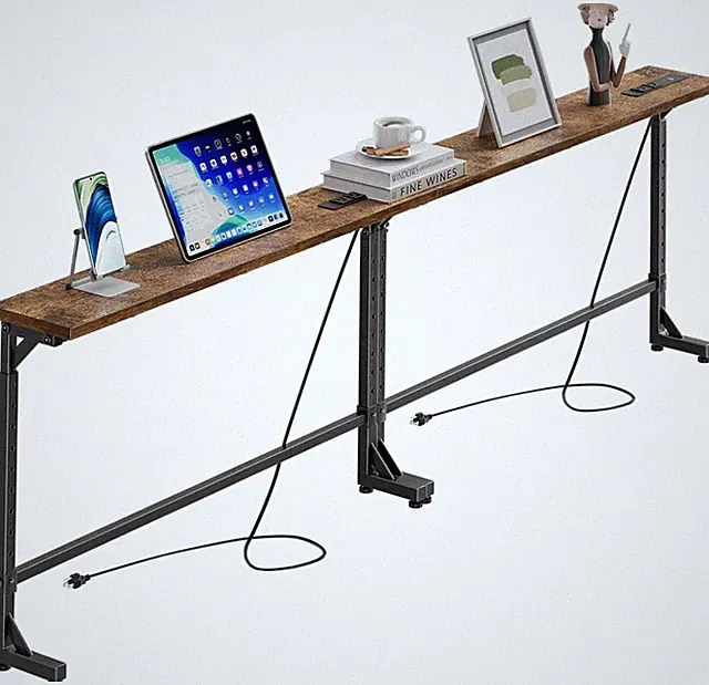 78.75” Console Table Narrow Behind Couch Table Adjustable Sofa Tables W/ Outlet