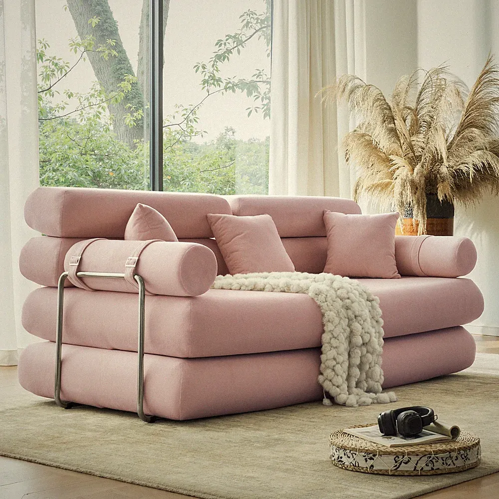 78.7in King Fold Out Chenille Sofa Bed Memory Foam Removable Cover & 3 Pillows