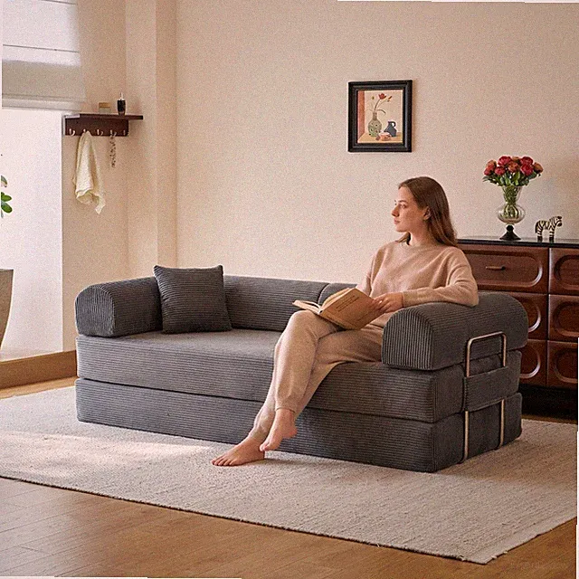 78.8" Compression Sofa Convertible Floor Sofa Bed Pillow Back Support Armrest