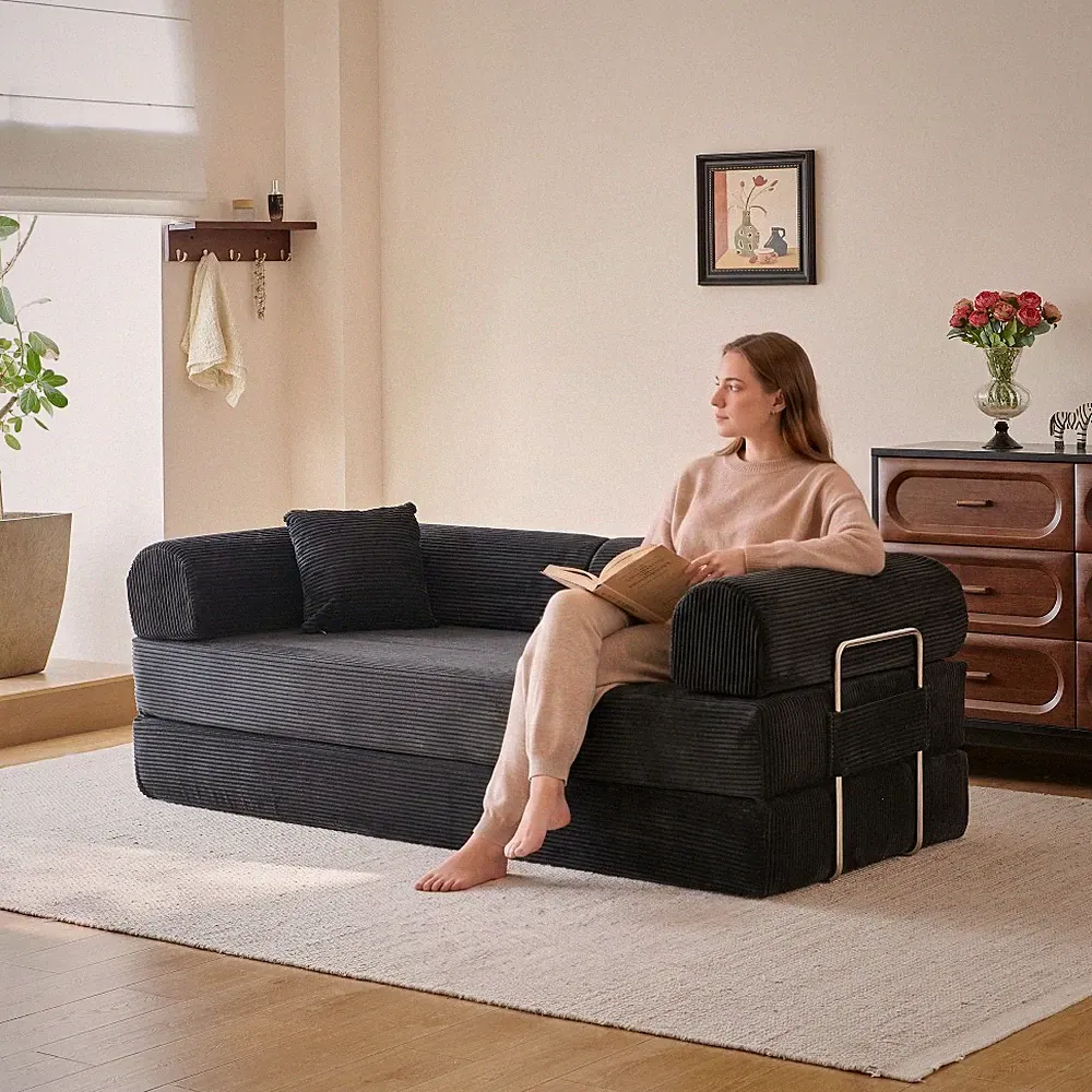 78.8" Compression Sofa Convertible Floor Sofa Bed Pillow Back Support Armrest