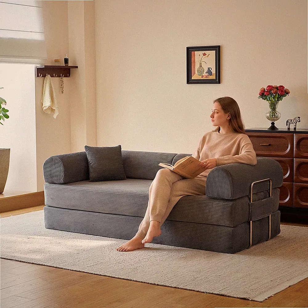 78.8" Compression Sofa,Convertible Floor Sofa Bed-w/Pillow Back Support Ar