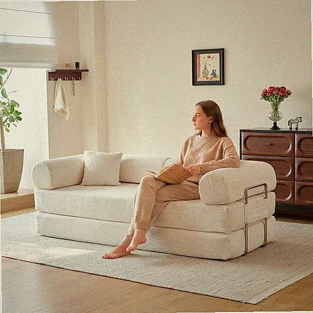 78.8" Compression Sofa,Convertible Floor Sofa Bed-w/Pillow Back Support Arm