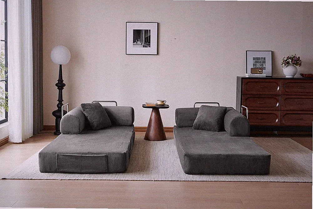 78.8" Compression Sofa,Convertible Floor Sofa Bed-w/Pillow Back Support Armre