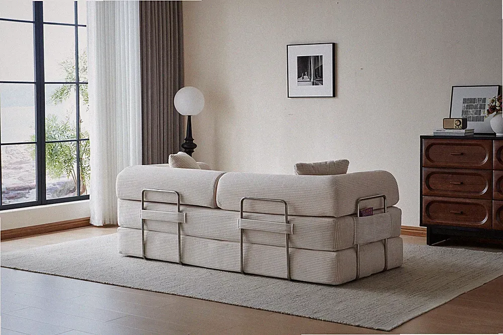 78.8" Compression Sofa,Convertible Floor Sofa Bed-w/Pillow Back Support Armres