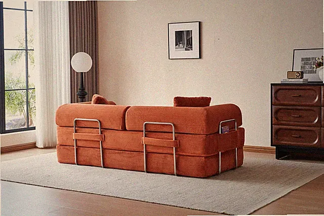 78.8" Compression Sofa,Convertible Floor Sofa Bed-w/Pillow Back Support Armrest