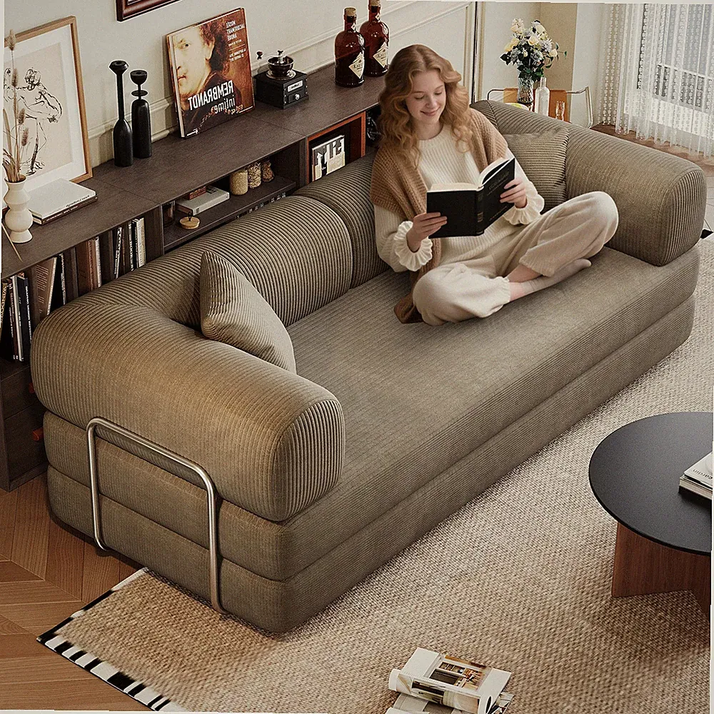 78.8" Compression Sofa,Convertible Floor Sofa Bed-with Pillow Back Support Arm