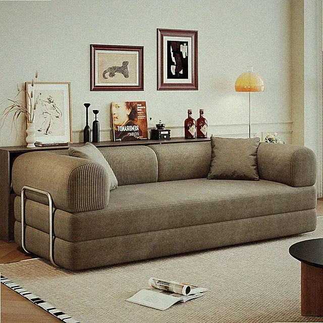 78.8" Convertible Compression Sofa Bed, Comfy Corduroy Loveseat in Camel
