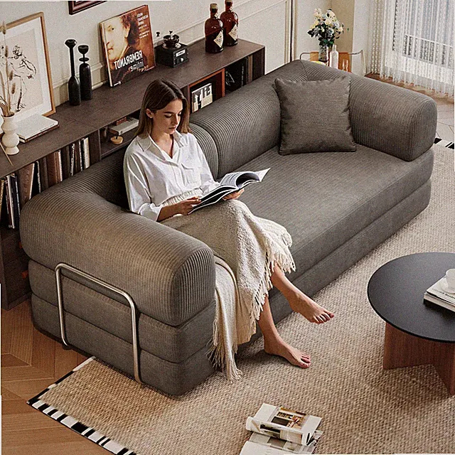 78.8" Convertible Floor Sofa Bed Corduroy Modular Sectional Sleeper Grey