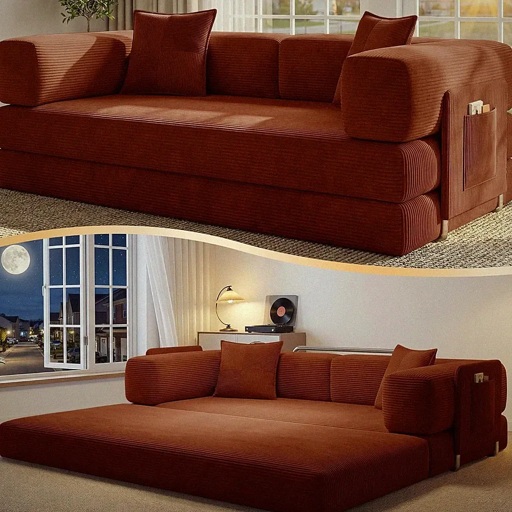 78.8" Convertible Futon Sofa Bed Boneless Couch for Living Room | Corduroy