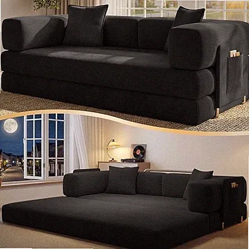 78.8" Convertible Futon Sofa Bed, Boneless Couch for Living Room | Corduroy
