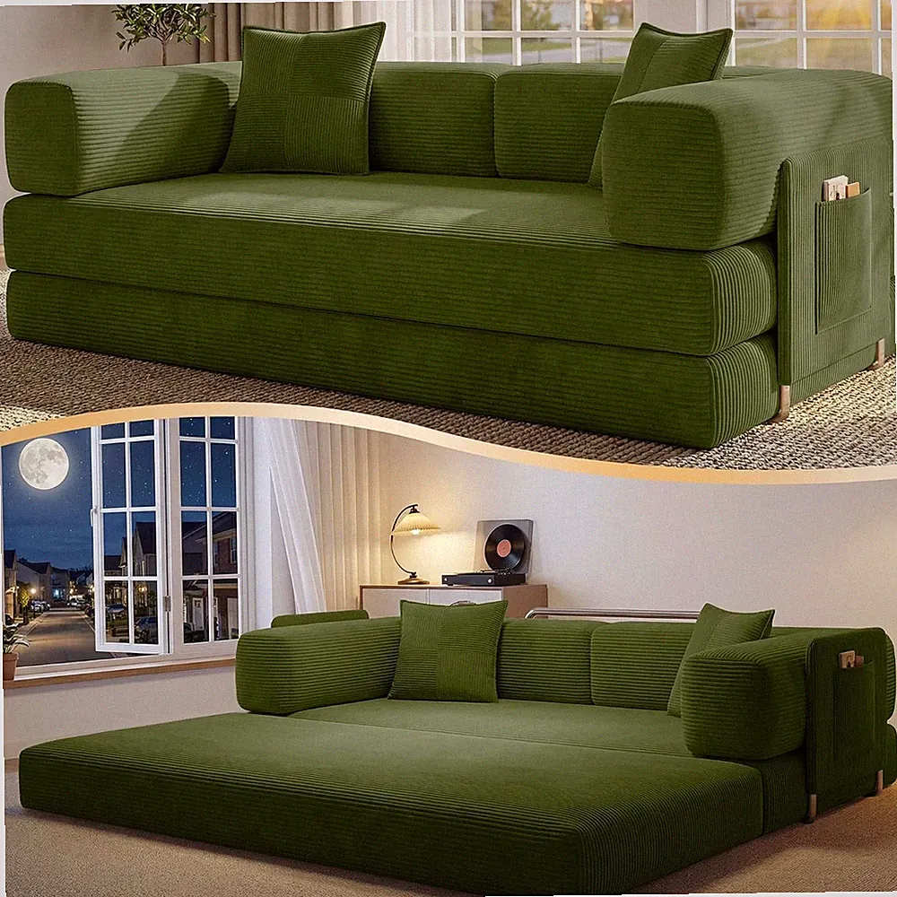 78.8" Convertible Futon Sofa Bed Boneless Couch for Living Room Corduroy