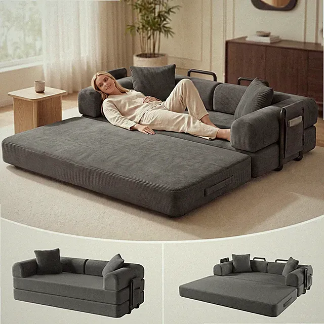 78.8" Convertible Sofa Bed 5-in-1 Futon Pull Out Couch Boneless No Assembly Grey