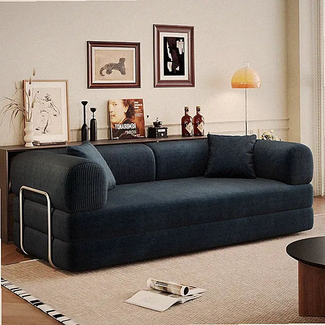 78.8" Convertible Sofa Bed - Comfy Corduroy Loveseat in Blue