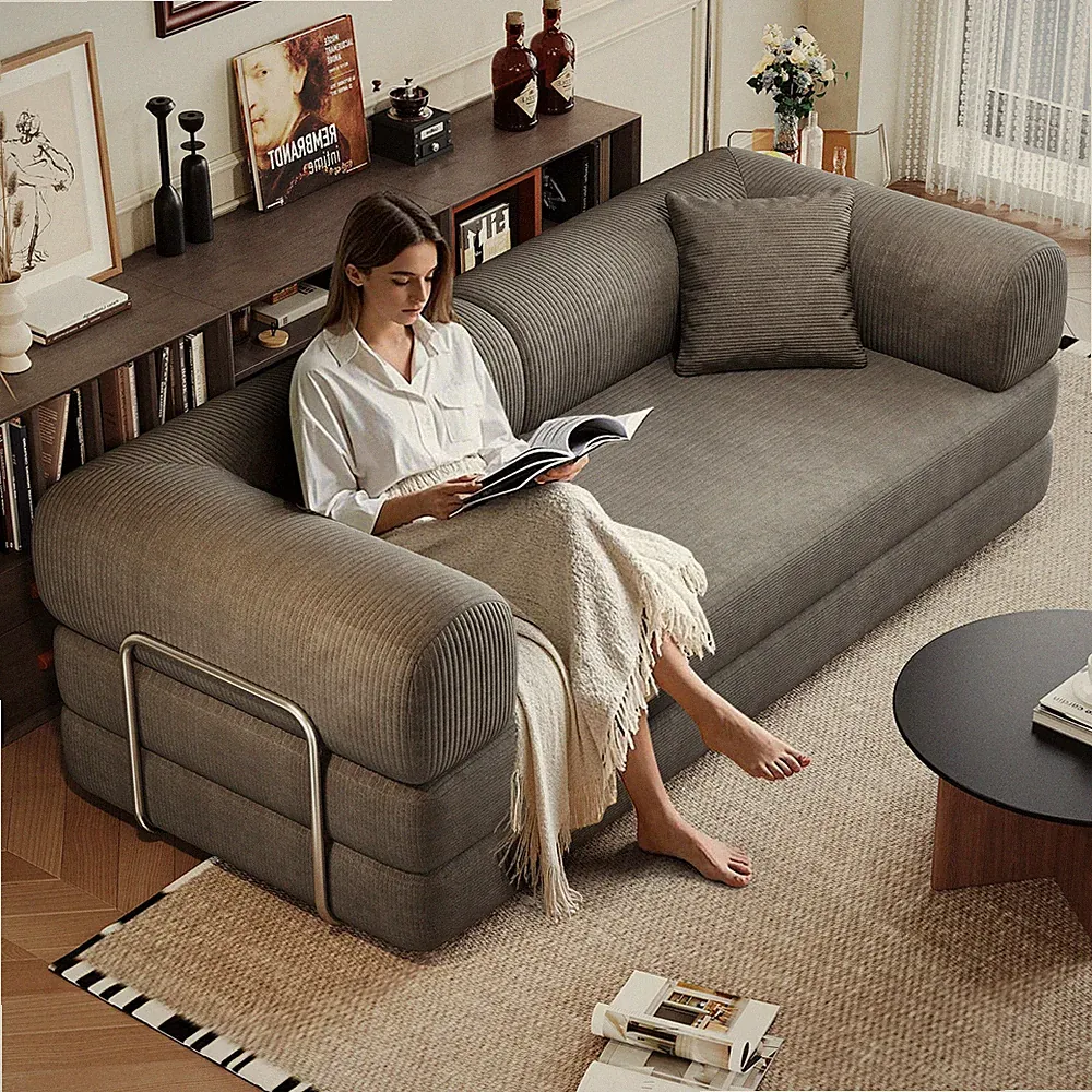 78.8" Convertible Sofa Bed, Corduroy Fabric, Modular Sectional Sleeper, Grey