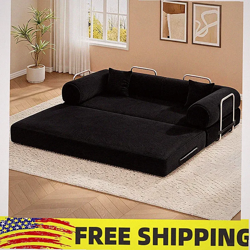 78.8" Convertible Sofa Bed w/Armrest Pillow, 4-In-1 Sleeper Couch Bed for Living