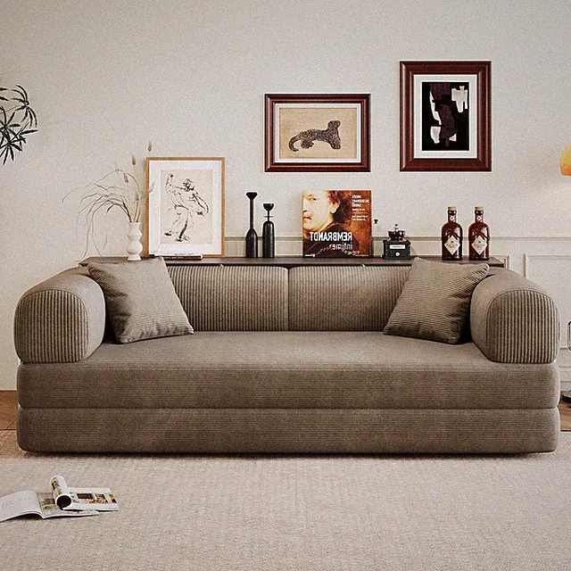 78.8" Convertible Sofa Bed w Frame Support Rods Corduroy Floor Couch No Assembly