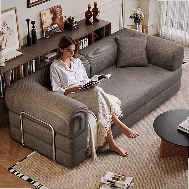 78.8" Convertible Sofa Bed w/ Pillow Support, Corduroy Futon - Grey