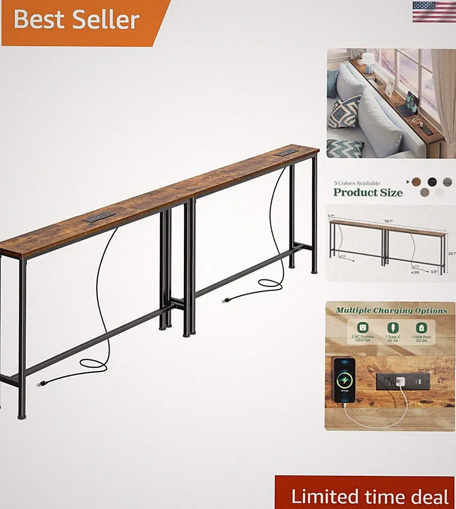 78.8 inch Narrow Console Table with Outlet, Sofa Tables, Behind Couch Table,...