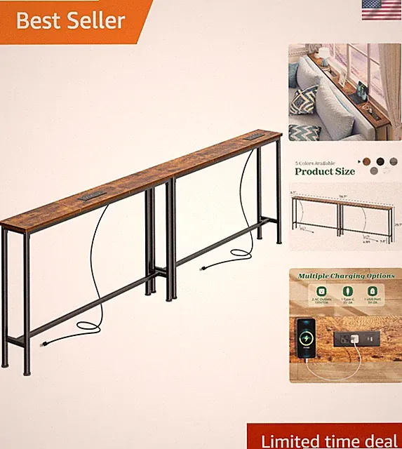 78.8 inch Narrow Console Table with Outlet, Sofa Tables, Behind Couch Table,...