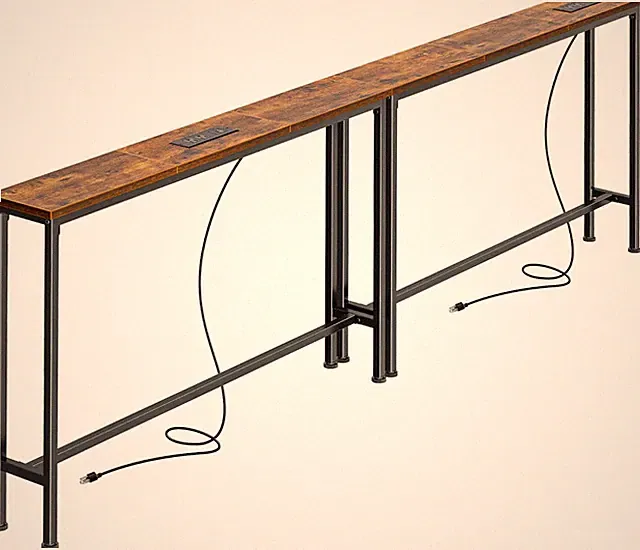 78.8 Inch Narrow Sofa Table With Charging Station Behind Couch Console Brown