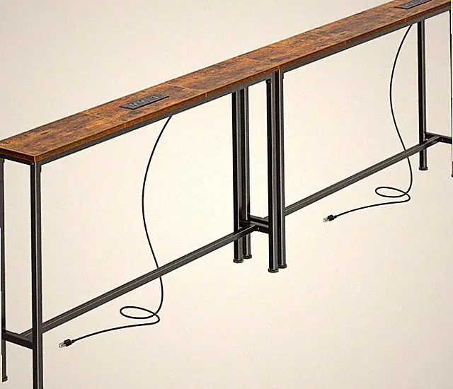 78.8" Narrow Behind Sofa Table with Charging Station, Console Table Rustic Brown