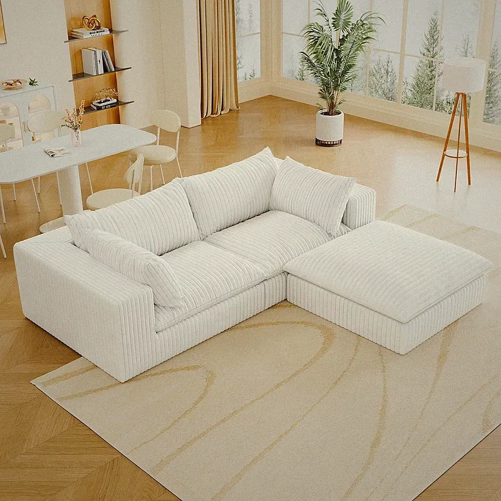 78.8" Sectional Cloud Couch Modular Loveseat 2 Seater Corduroy Sofa with Ottoman