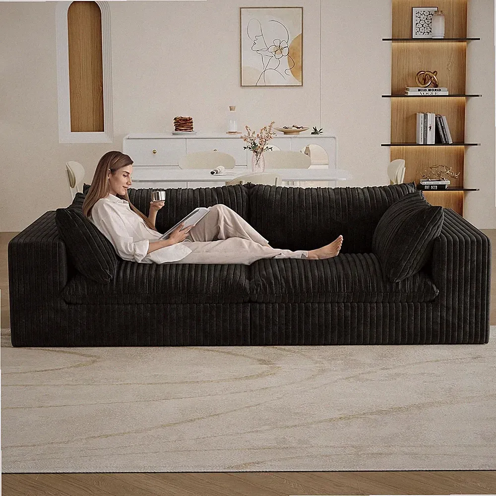 78.8" Sectional Couch with Deep Seat Plush Corduroy Upholstered Sofas