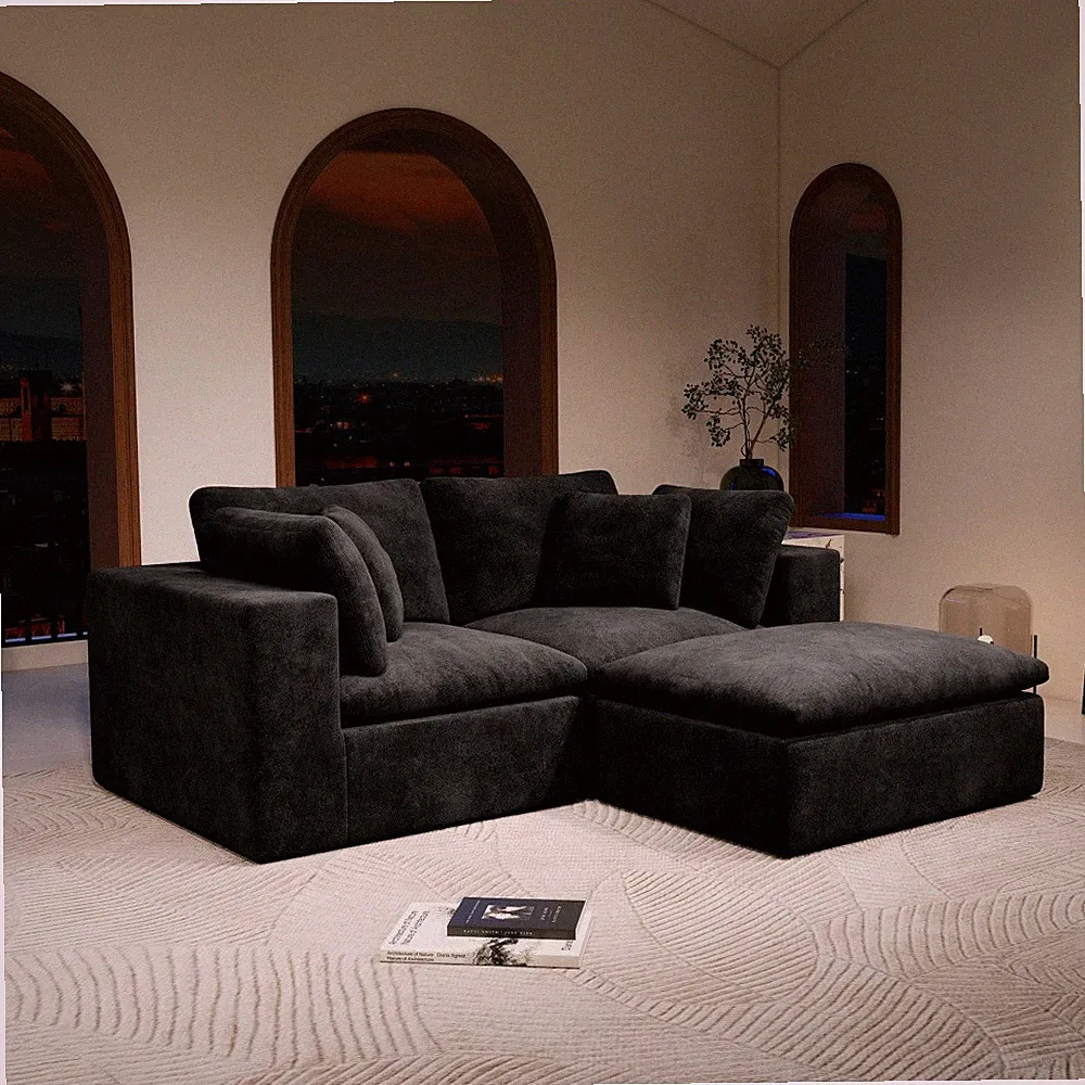 78.8x68.9" Modular Sectional Sofa w/ Plush Corduroy Fabric, Black