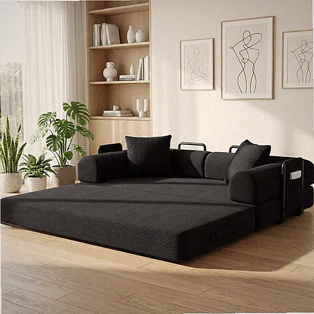 78"Convertible Sleeper Sofa Bed Corduroy Folding Mattress Couch with Fixed Frame