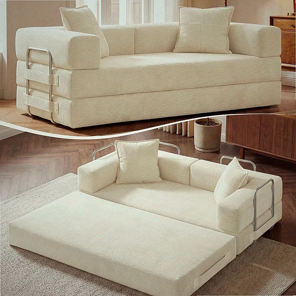 78" Convertible Sofa Bed, 5-in-1 Futon Couch, Tool-Free Assembly, Beige