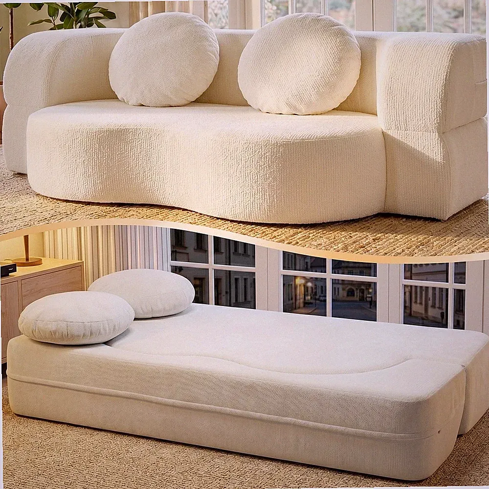 78" Convertible Sofa Bed, Sleeper Boneless Futon Sofa, White