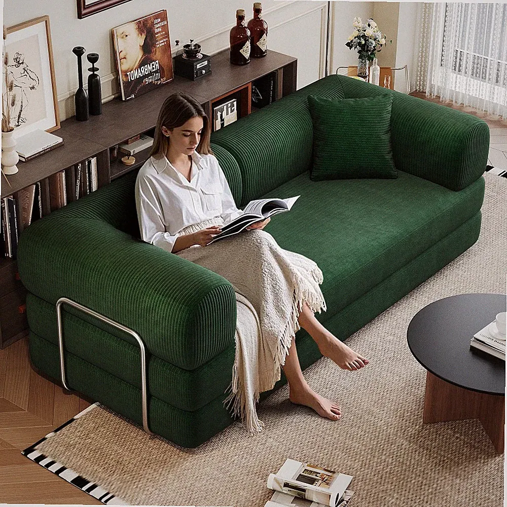 78" Convertible Sofa Bed w/ Pillow Support, Corduroy Futon Sleeper, Green