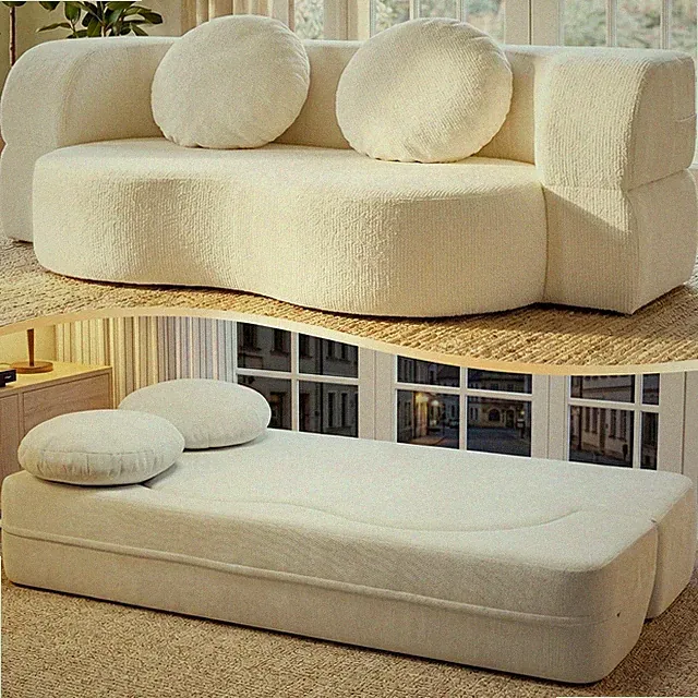 78" Convertible Sofa Bed with Memory Foam, Elegant Space-Saving Design, White