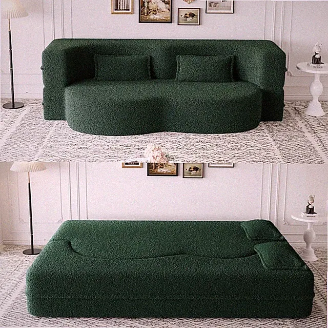 78" Green Floor Sofa Bed with 2 Pillows, Convertible Foam Sleeper Couch