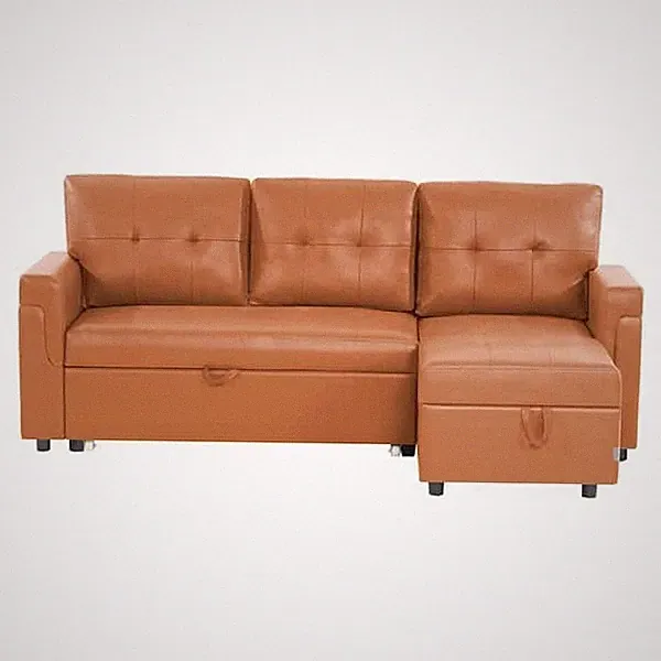 78 in. Square Arm 1-Piece Faux Leather L-Shaped Sectional Sofa in Carmel