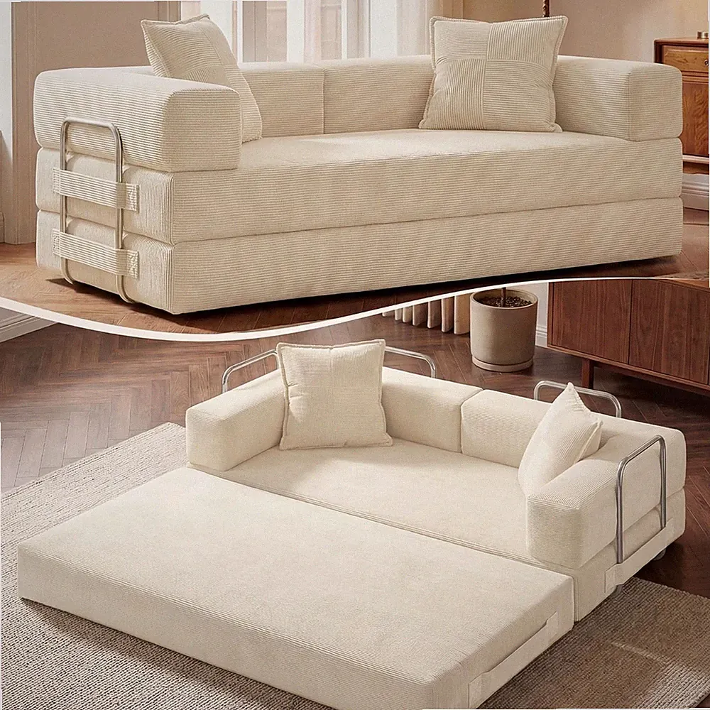 78 Inch Convertible Sofa Bed, 5-in-1 Futon Sofa Bed Pull Out Couch, Boneless