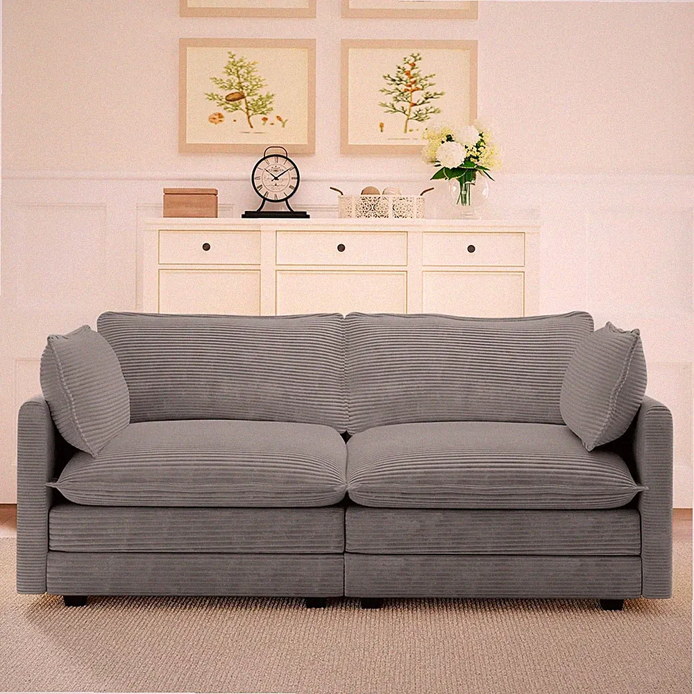 78 Inch Sectional Cloud Loveseat Modern Corduroy Convertible Sofa Dark Grey