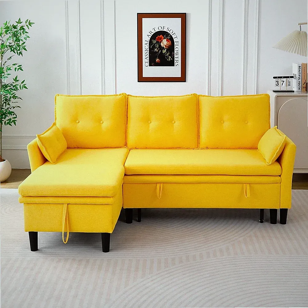 78” L-Shaped Reversible Chaise Sectional Sofa, Pull Out Sleeper Sofa Bed