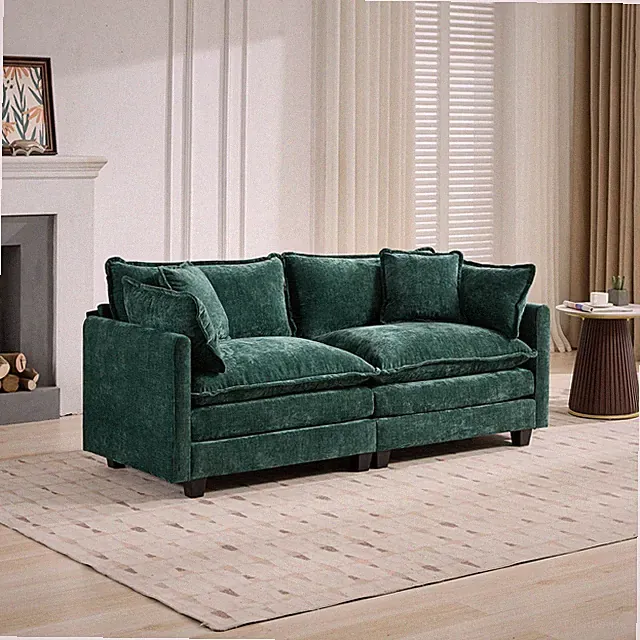78" Loveseat Sofa Chenille Cloud Couch 2 Seater Sofa Living Room Apartment Green