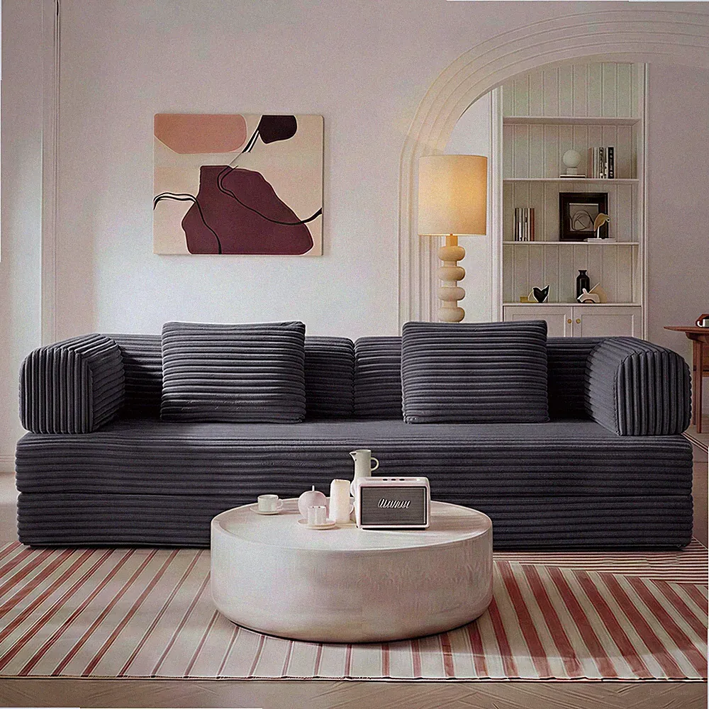 78" Minimalist Futon Sofa Bed Gray Pull-Out Folding Convertible Loveseat Couch