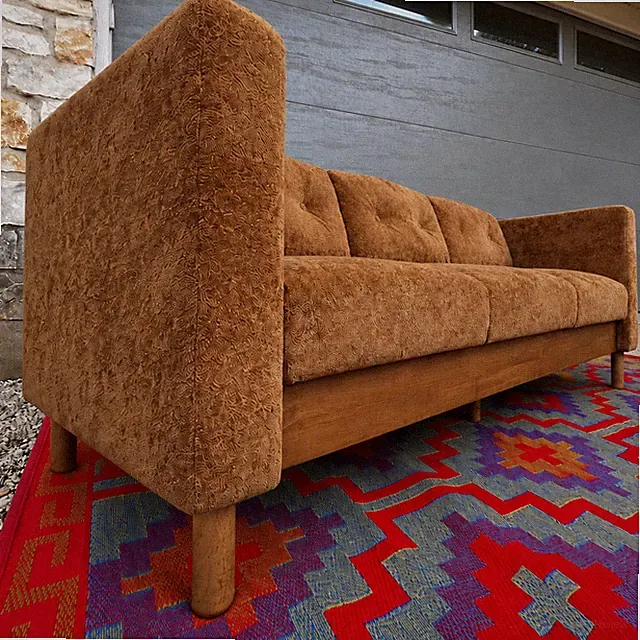 78" Modern Chenille Sofa 3-Seater Couch Tufted Back Square Arms Wood Legs Orange