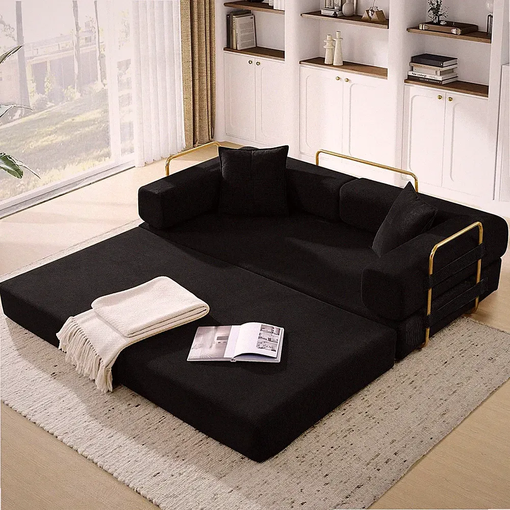 78" Modular Cloud Sofa Bed 4-in-1 with Gold Frame – Boneless Floor Couch