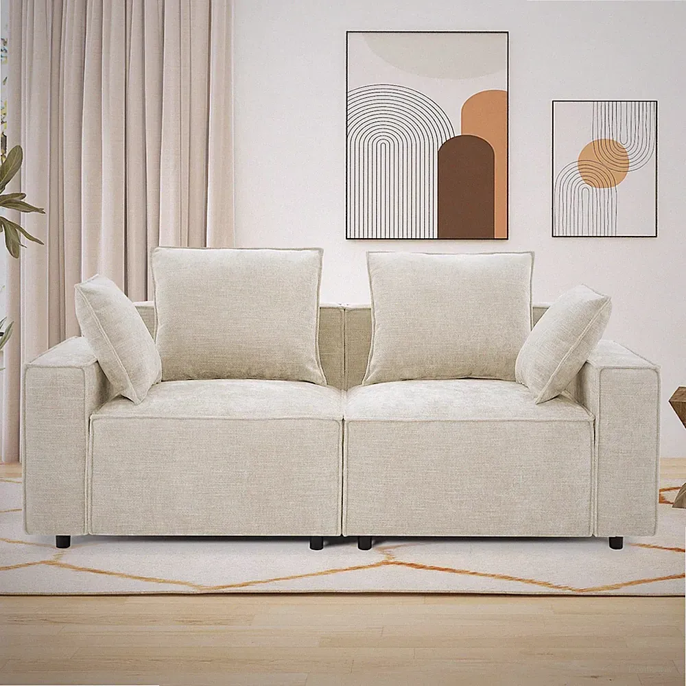 78 Modular Sectional Sofa Chenille Cloud Wide Armrests 4 Pillows Deep for Seat B