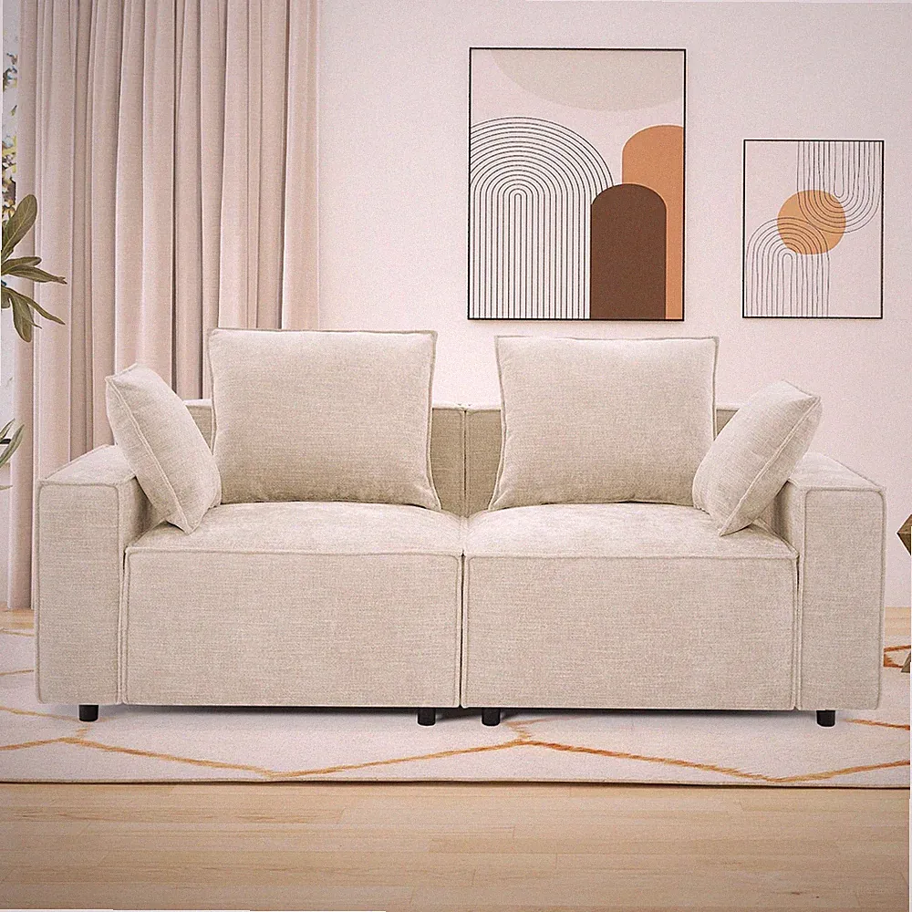 78 Modular Sectional Sofa Chenille Cloud Wide Armrests 4 Pillows Deep Seat Beige